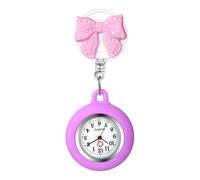 Oidea Nurse Watch for Nurses Doctors: Elegant Bow Decoration Silicone Retractable Lapel Fob Watches with Second Hand Clip-on Hanging Pocket Watch for Women Men Purple