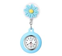 Oidea Nurse Watch for Nurses Doctors: Flowers Decoration Retractable Lapel Fob Watches with Second Hand Silicone Cover Clip-on Hanging Pocket Watch for Women Men Blue