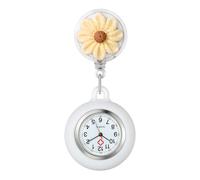 Oidea Nurse Watch for Nurses Doctors: Flowers Decoration Retractable Lapel Fob Watches with Second Hand Silicone Cover Clip-on Hanging Pocket Watch for Women Men White