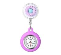 Oidea Nurse Watch for Nurses Doctors: Flowers Decoration Silicone Retractable Lapel Fob Watches with Second Hand Clip-on Hanging Pocket Watch for Women and Men Purple