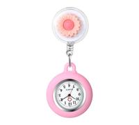 Oidea Nurse Watch for Nurses Doctors: Flowers Decoration Silicone Retractable Lapel Fob Watches with Second Hand Clip-on Hanging Pocket Watch for Women and Men Pink