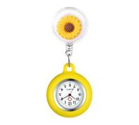 Oidea Nurse Watch for Nurses Doctors: Flowers Decoration Silicone Retractable Lapel Fob Watches with Second Hand Clip-on Hanging Pocket Watch for Women and Men Yellow