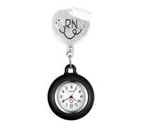 Oidea Nurse Watch for Nurses Doctors: Full Rhinestone Heart Decoration Silicone Retractable Lapel Fob Watches with Second Hand Clip-on Hanging Pocket Watch Black