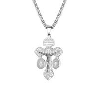 Oidea Pardon Crucifix Necklace: Stainless Steel Cruz Del Perdon Catolica St Benedict Miraculous Medal Pendant Necklaces for Men and Women Religious Jewelry Gifts Silver