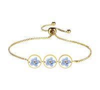 Oidea Pressed Flower Bracelets for Women: Gold Plated Handmade Forget Me Not Wildflower Bracelet Adjustable Alaska State Flower Bracelets Jewelry Gifts, Round
