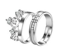 Oidea Promise Rings for Couples - His and Hers Matching Promise Ring, Love Shaped Cubic Zirconia Crown Cross Promise Ring Engagement Wedding Ring Band Set, Adjustable Rings