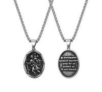 Oidea Saint Christopher Necklace: St Christopher Necklace for Men Women Stainless Steel Bless Safety Medal Pendant Religious Amulets Jewelry Gifts for Parent Family Friends Silver