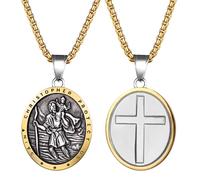 Oidea Saint Necklace for Men: Silver Gold St Christopher Medal Necklace Travel Stainless Steel Traveler Religious Catholic Protection Amulet Jewelry Gifts for Men Women