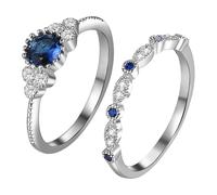 Oidea Sapphire Ring for Women: Classic Round Cubic Zirconia Eternity Promise Ring Set for Her Stackable Statement Engagement Wedding Ring Band Size 8