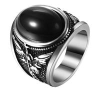 Oidea Signet Rings for Men: St Michael The Great Protector Archangel Defeating Satan Figurine Amulet Ring Black Oval Tiger Eye Stone Stainless Steel Biker Rings Jewelry Gift Size 12