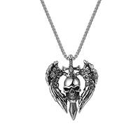 Oidea Silver Black Skull Necklace for Men - Stainless Steel Angel Wings Sword Pendant Necklace Gothic Punk Emo Mood Biker Necklace Party Birthday Christmas Halloween Jewelry Gift