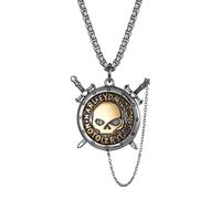 Oidea Skull Necklace with Shield and Crossed Swords: Vintage Punk Motorcycle Style Coin Pendant Protection Necklaces Amulet Jewelry Gift for Men Women