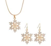 Oidea Snowflake Jewelry Set for Women: Dainty Gold Zircon Snowflake Flower Earrings and Pendant Necklace Party Christmas Jewelry Gift for Womens Ladies