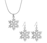 Oidea Snowflake Jewelry Set for Women: Dainty Zircon Snowflake Flower Earrings and Pendant Necklace Party Christmas Jewelry Gift for Womens Ladies Silver