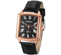 Oidea Square Leather Watch for Men: Vintage 3-Hand Roman Numeral Dial Date Quartz Analog Watch Business Casual Dress Men's Wrist Watches with Leather Strap Band Black
