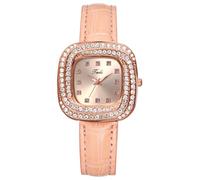 Oidea Square Leather Watch for Women: Elegant Bohemian Rectangular Quartz Wrist Watches Shiny Zircon Diamond Dots Decor Rcasual Business Dress Ladies Wristwatch Pink