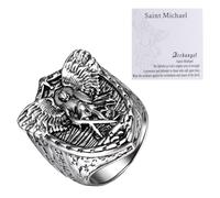 Oidea St. Michael Ring for Men: The Great Protector Archangel Defeating Satan Figurine Shield Knight Signet Ring Protection Faith Rings Amulet Jewelry Gift Silver Size 6