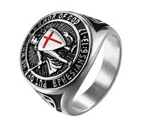 Oidea St Michael Rings for Men: SilverTone Saints Michael The Archangel Red Cross Ring Catholic Medal Religious Amulet Jewelry Gifts for Mens Womens Size 12