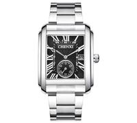 Oidea Stainless Steel Men's Watch: Square Roman Numerals Analog Quartz Watches for Men Waterproof Date Casual Business Dress Watch Silver Case Black Face
