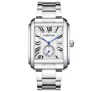 Oidea Stainless Steel Men's Watch: Square Roman Numerals Analog Quartz Watches for Men Waterproof Date Casual Business Dress Watch Silver Case White Face