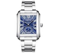 Oidea Stainless Steel Men's Watch: Square Roman Numerals Analog Quartz Watches for Men Waterproof Date Casual Business Dress Watch Silver Case Blue Face