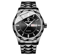 Oidea Stainless Steel Mens Watches: Luxury Rhombus Analog Quartz Wrist Watches for Men Waterproof Luminous Day Date Watch Casual Business Dress Watch Black Band Black Dial