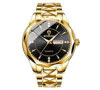 Oidea Stainless Steel Mens Watches: Luxury Rhombus Analog Quartz Wrist Watches for Men Waterproof Luminous Day Date Watch Casual Business Dress Watch Gold Band Black Dial