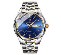 Oidea Stainless Steel Men's Watches: Rhinestone Rhombus Analog Quartz Wrist Watches for Men Business Dress Watch Waterproof Luminous Day Date Watch Blue