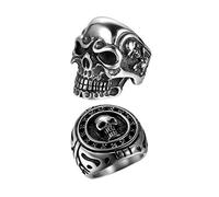 Oidea Stainless Steel Ring for Men, 2 pieces, Skull Biker Rings, silver black retro charm, punk rock skull, stainless steel ring, sizes 57 mm to 76 mm silver black