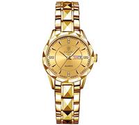 Oidea Stainless Steel Women's Watches: Gold Dial Rhinestone Rhombus Analog Quartz Wrist Watches for Women Ladies Dress Watch Waterproof Luminous Day Date Wristwatch