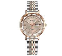 Oidea Stainless Steel Women's Wrist Watches: Luxury Dainty Rhombus Glass Date Day Quartz Analog Wristwatch Waterproof Casual Business Dress Ladies Watches, Rosegold