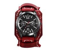 Oidea Steampunk Leather Cuff Watch: Men Women Vintage Punk Rock Wide Leather Band Analog Quartz Wrsit Watches Big Face Round Dial Outdoor Casual Sport Watch, Red Strap