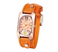 Oidea Steampunk Watch for Women: Analog Quartz Vintage Square Leather Band Wristwatch for Daily Party Halloween, Punk Steampunk Style, Orange, Max Fit 7.87"