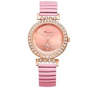 Oidea Stretch Band Watch for Women: Fashion Cubic Zirconia Diamond Dial Elastic Strap Watches Large Clear Number Easy Reader Watch Waterproof Casual Business Ladies Wristwatch Pink