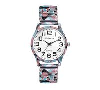 Oidea Stretch Band Watches: Easy Reader Numerals Analog Quartz Elastic Strap Watch Bohemia Flower Printed Expansion Band Wristwatch Unisex