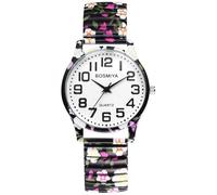 Oidea Stretch Band Watches for Women: Bohemia Flower Womens Easy Reader Elastic Band Watch Large Face Big Number Analog Quartz Bracelet Watch Expansion Band Wristwatch