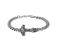 Oidea Thor Hammer Bracelet, Cuban Chain, Stainless Steel, Norse Viking, | 3D Cast Engraving,Birthday Gift, Punk Street Style, Hypoallergenic, 1.77in Hammer Charm