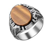 Oidea Tiger Eye Mens Rings: Classic Retro Oval Tiger Eye Stone Signet Rings for Men Cocktail Party Biker Statement Pinky Thumb Band Jewelry Gifts Silver Size 12