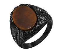 Oidea Tiger Eye Mens Rings: Classic Retro Oval Tiger Eye Stone Signet Rings for Men Cocktail Party Biker Statement Pinky Thumb Band Jewelry Gifts Black Size 12