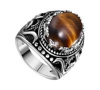 Oidea Tiger Eye Signet Rings for Men: Large Oval Tiger Eye Stone Rings Cocktail Party Biker Statement Wedding Band Jewelry Gifts Silver Size 13