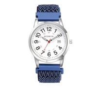 Oidea Unisex Braided Elastic Strap Watch: 24-Hour Arabic Numeral Date Display Easy-to-Read Dial Analog Quartz Wrist Watch Dark Blue Stretch Band Sport Casual Wristwatch Gifts