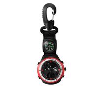 Oidea Unisex Clip on Carabiner Watches: Portable Dual-Time Backpack Fob Pocket Watch with Compass Calendar Stopwatch Alarm Clock for Outdoor Sports Hiking Rock Climbing Red Dial