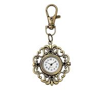 Oidea Unisex Portable Keychain Watch: Antique Bronze Carved Hollow Pattern Analog Quartz Clip on Pocket Watch Vintage Backpack Badge Fob Watches with Key Ring