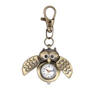 Oidea Unisex Portable Keychain Watch: Antique Bronze Flip Open Owl Decoration Analog Quartz Clip on Pocket Watch Vintage Badge Watches with Key Ring
