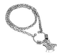 Oidea Viking Axe Necklace for Men: Vintage Viking Rune Axe Pendant Necklace with Byzantine Kings Chain Amulet Jewelry Gifts Stainless Steel Silver 24in Chain
