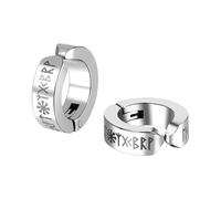 OIDEA Viking Carousel Rune Earrings: Norwegian Compass Signet Huggie Clip-on Earrings Stainless Steel Punk Stud Earring Norse Mythology Viking Style Jewelry Gifts for Men Silver