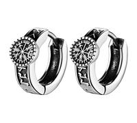 OIDEA Viking Huggie Hoop Earrings for Men: Silver Vintage Viking Runes Compass Earrings Stainless Steel Protection Amulet Jewelry Gifts for Men Women