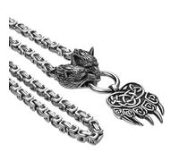 Oidea Viking Necklace for Men: Vintage Viking Bear Claw Pendant with Wolf Head King Chain Nordic Pagan Amulet Jewelry Gifts, Silver, 28''