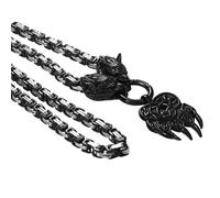 Oidea Viking Necklace for Men: Vintage Viking Bear Claw Pendant with Wolf Head King Chain Nordic Pagan Amulet Jewelry Gifts, Silver Black, 20''