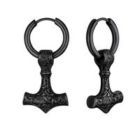 OIDEA Viking Thor Hammer Earrings for Men - Gothic Amulet Mjolnir Earring Vintage Stainless Steel Mens Earrings Huggie Hoop Dangle Drop Earring Jewelry Gift for Men Women, Black